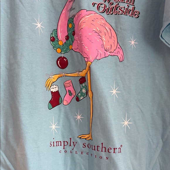 Simply Southern Women’s Teal Flamingo Christmas Tee XL - Picture 4 of 5